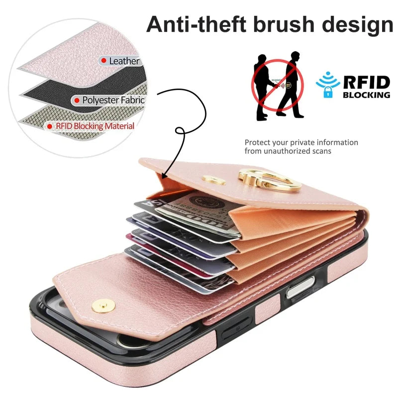 All-in-One Leather Flip Case with Ring & Slots for iPhone 17 Series