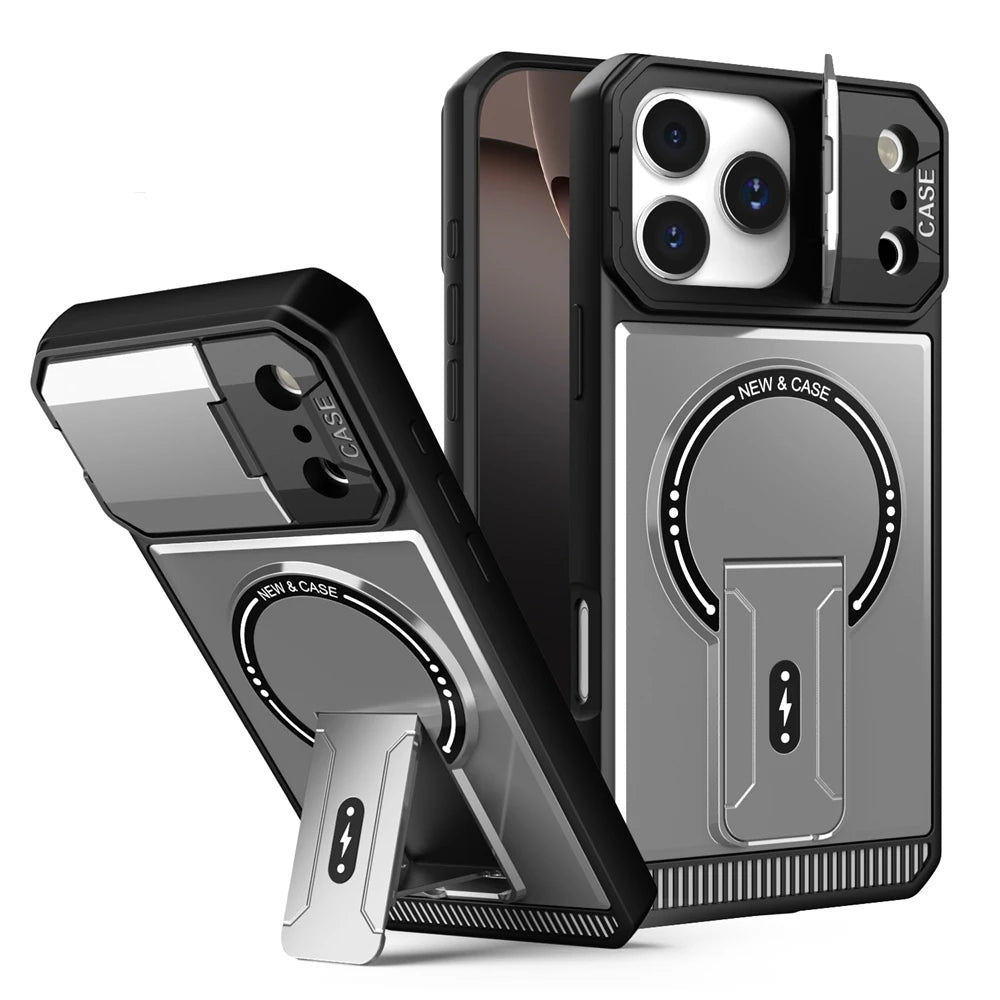 Shockproof Armor MagSafe Case with Flip Camera Protection and Stand for iPhone 17 Series