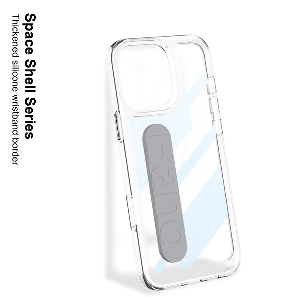 Clear Hard Plastic Case with Wrist Strap for iPhone 16 Series