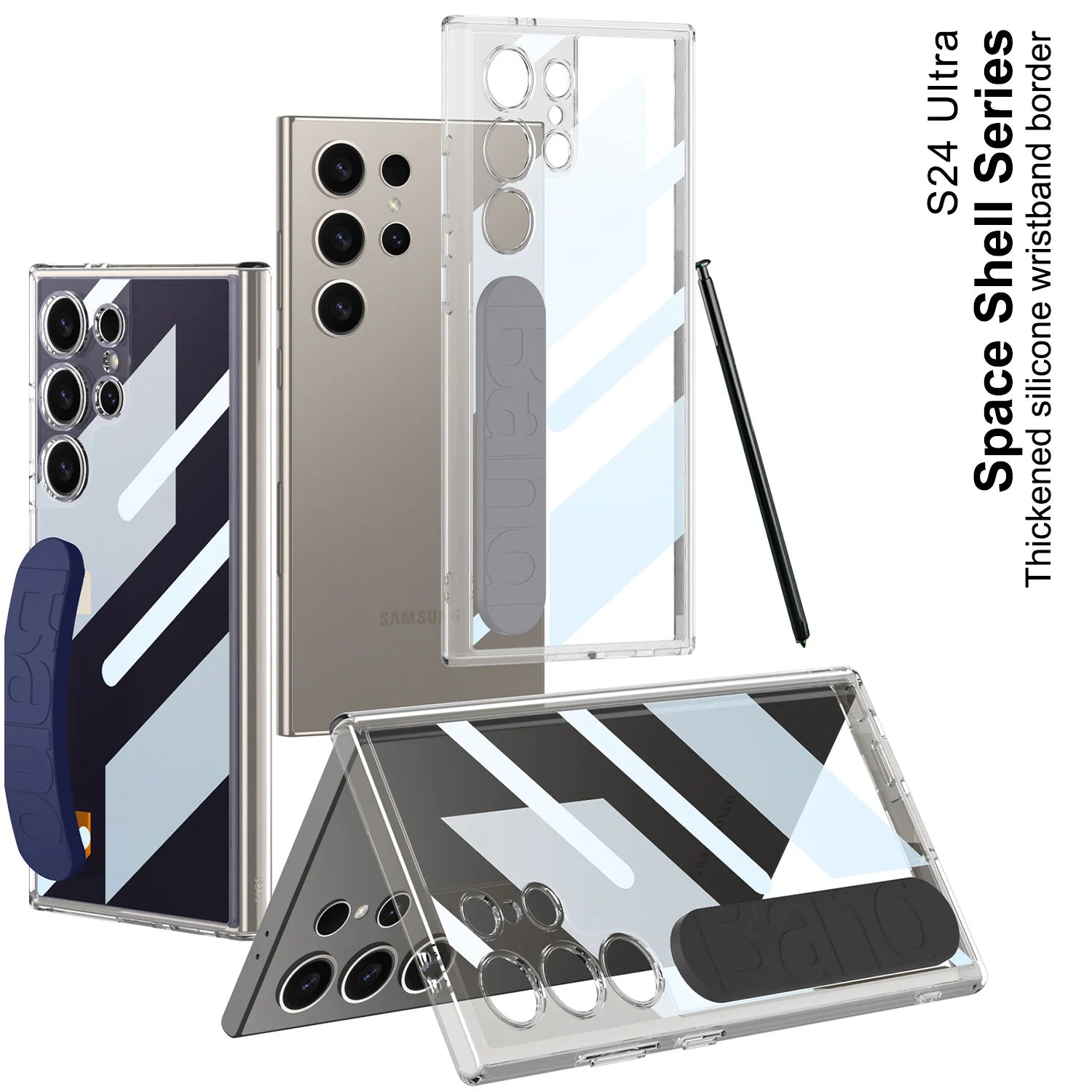 Shockproof Hard Back Case with Airbag Silicone Wrist Strap for Galaxy S24 Ultra