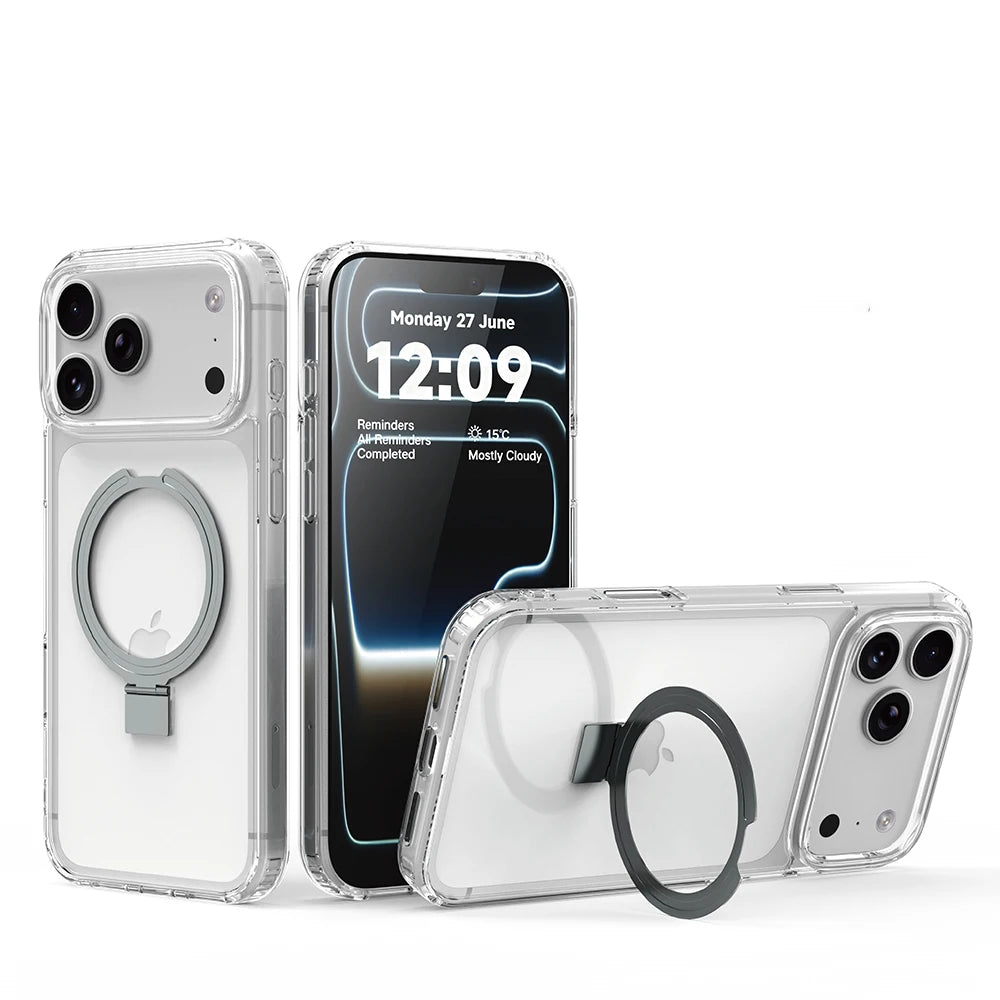 Crystal Clear Acrylic MagSafe Case with Alloy Stand for iPhone 17 Series