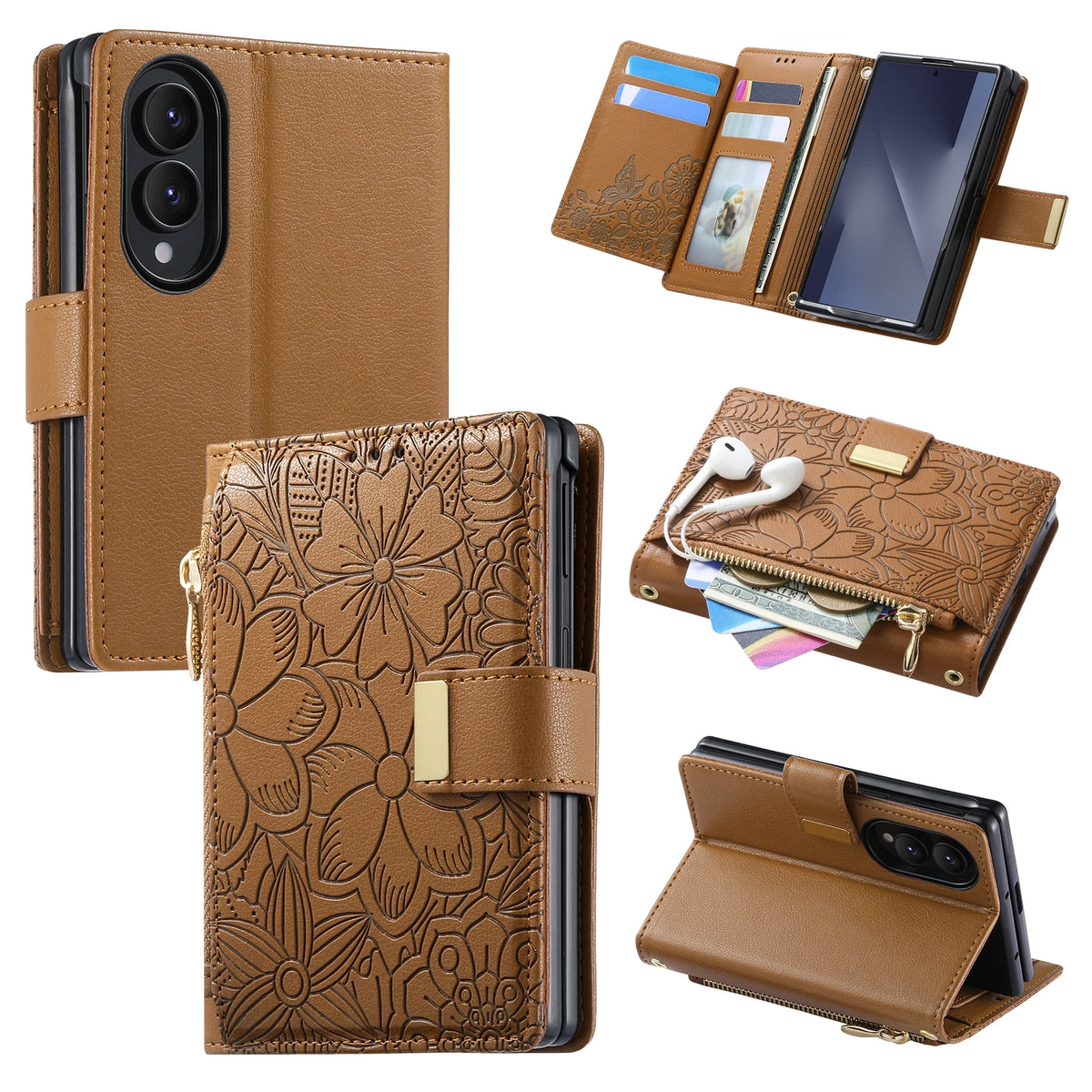 Leather Flip Wallet Case with Adjustable Kickstand for Samsung Galaxy Z Fold 8
