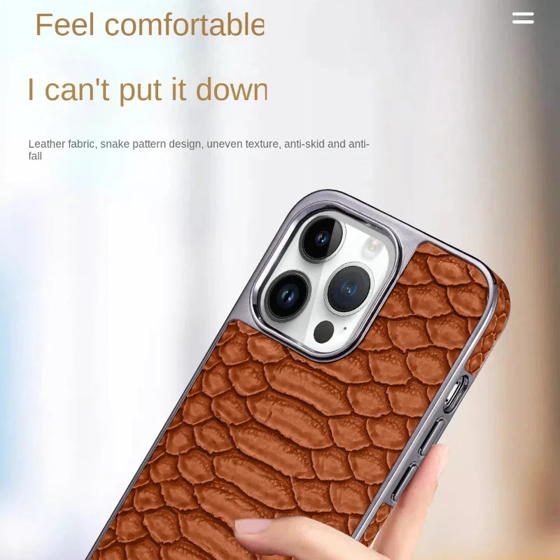 Premium Snake Skin Texture Leather Case for iPhone 16 Series