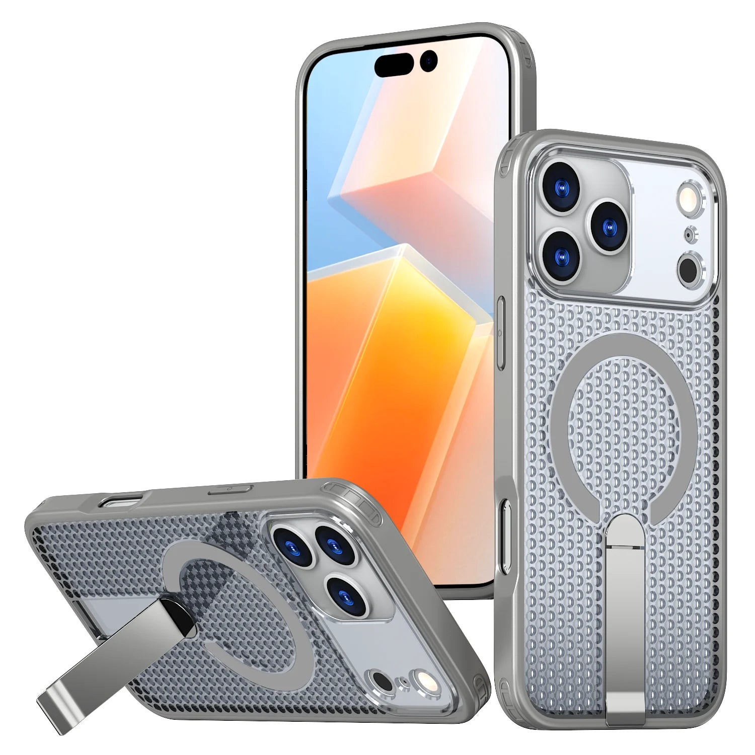 Honeycomb Mesh Cooling MagSafe Shockproof Armor Case with Alloy Bracket for iPhone 17 Series