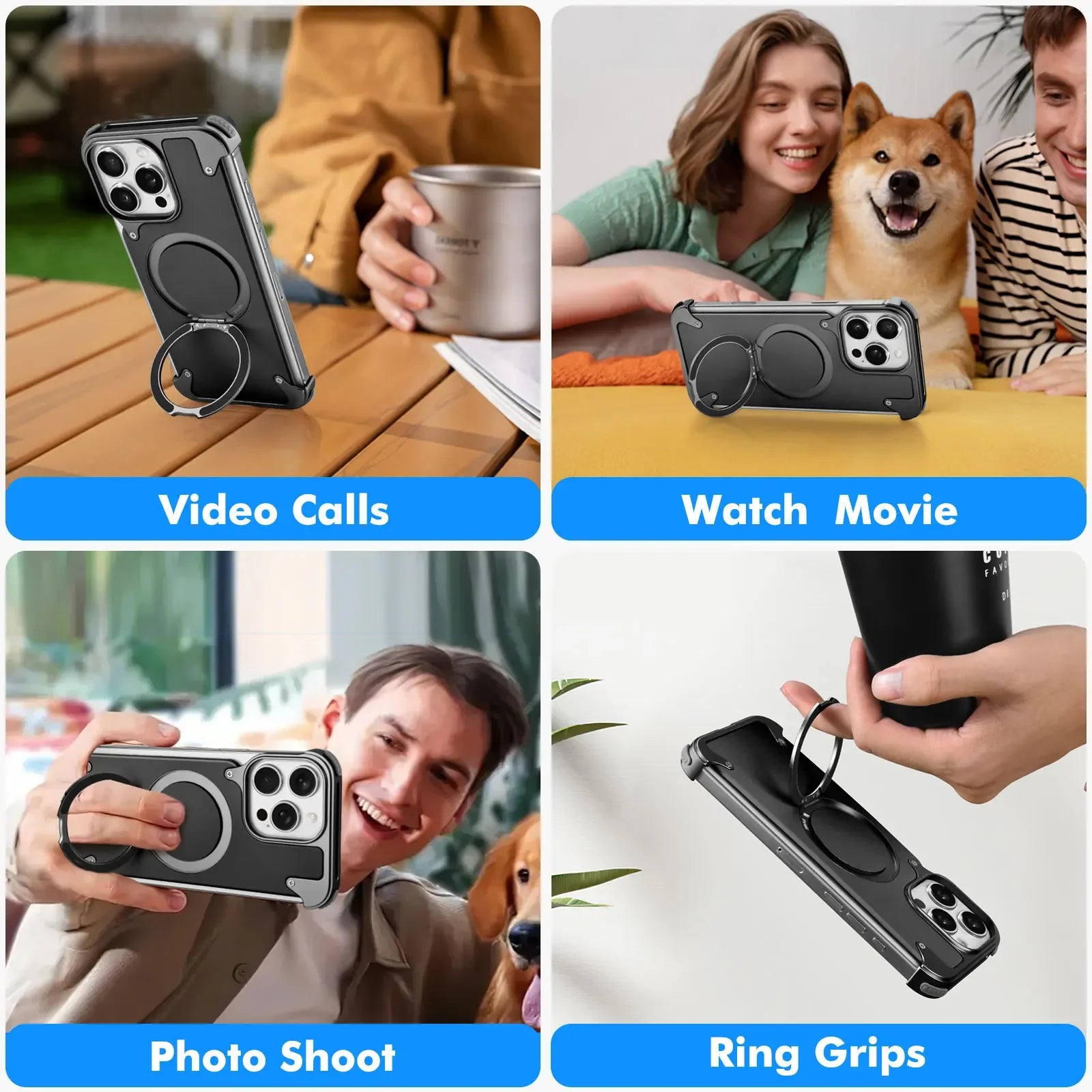 Luxury Slim Leather Case with 360° Magnetic Ring Stand for iPhone 16 Pro & iPhone 16 Pro Max