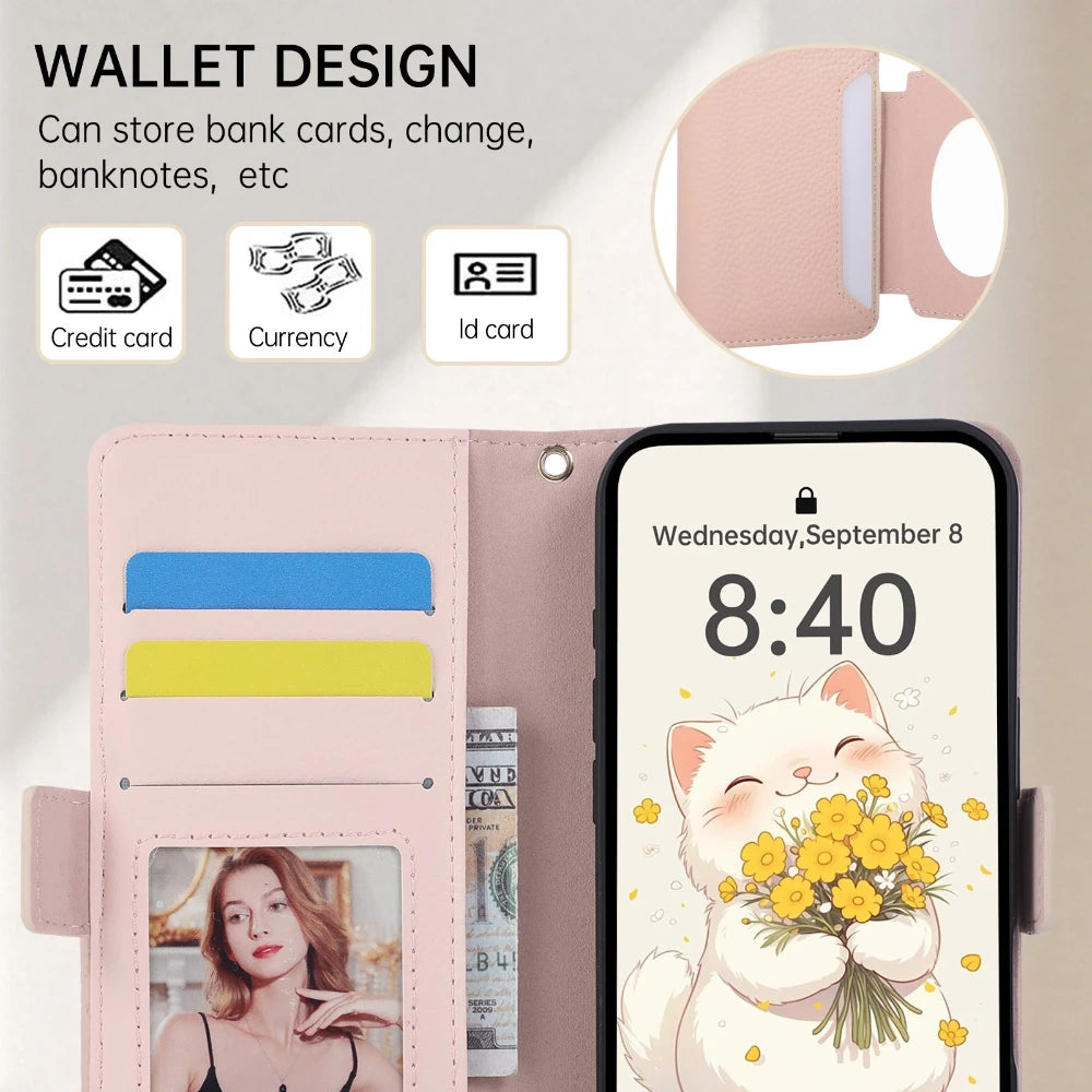 Leather Flip Case with Makeup Mirror for Google Pixel 11 Series