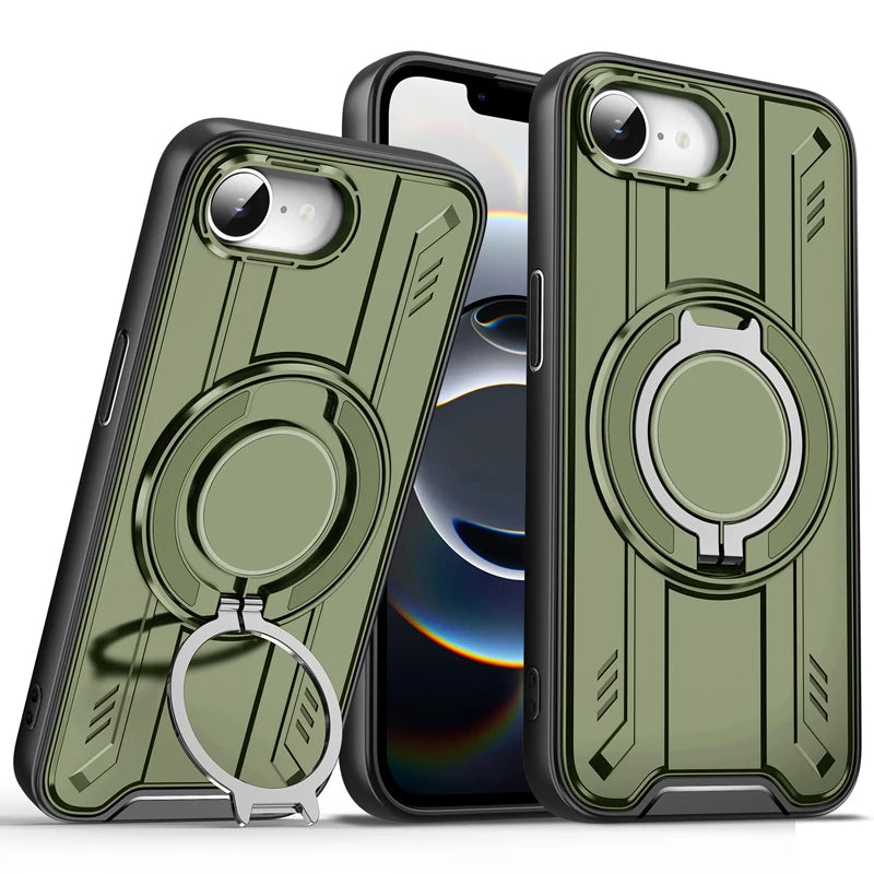 Shockproof Magnetic Hybrid Phone Case with Rotating Ring Bracket for iPhone 16e