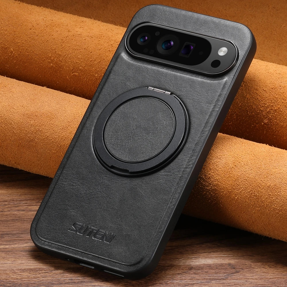 Premium Magnetic Leather Case with 360° Rotating Ring for Google Pixel 9 Series