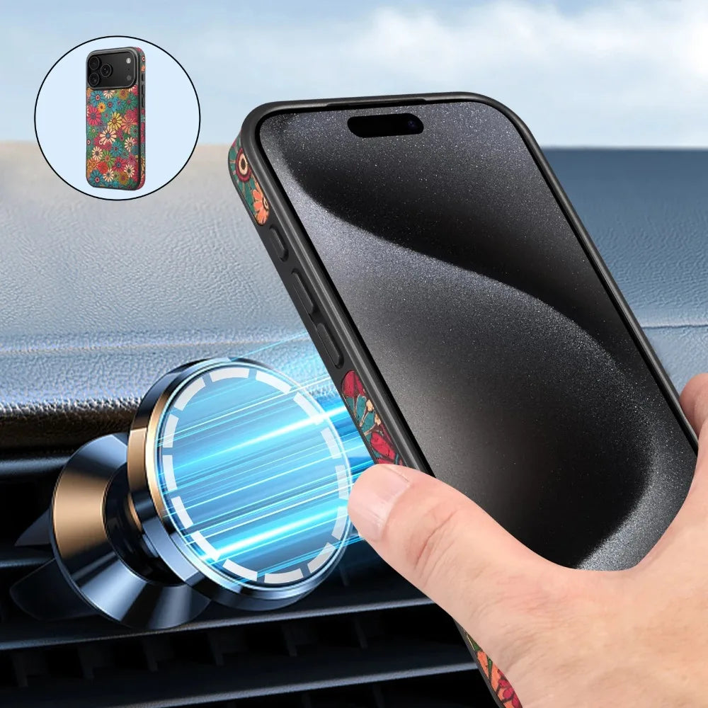 Luxury Flower Pattern Leather MagSafe Case for iPhone 17 Series