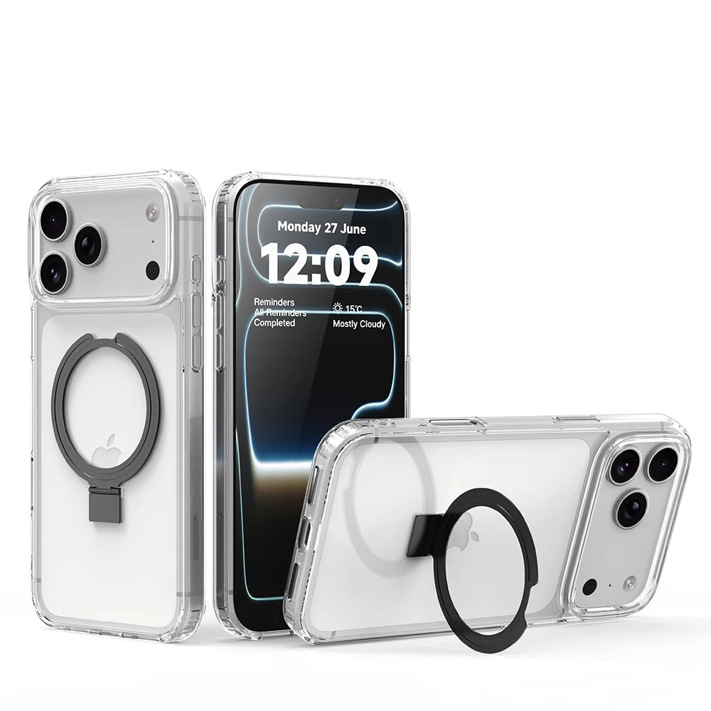 Crystal Clear Acrylic MagSafe Case with Alloy Stand for iPhone 17 Series