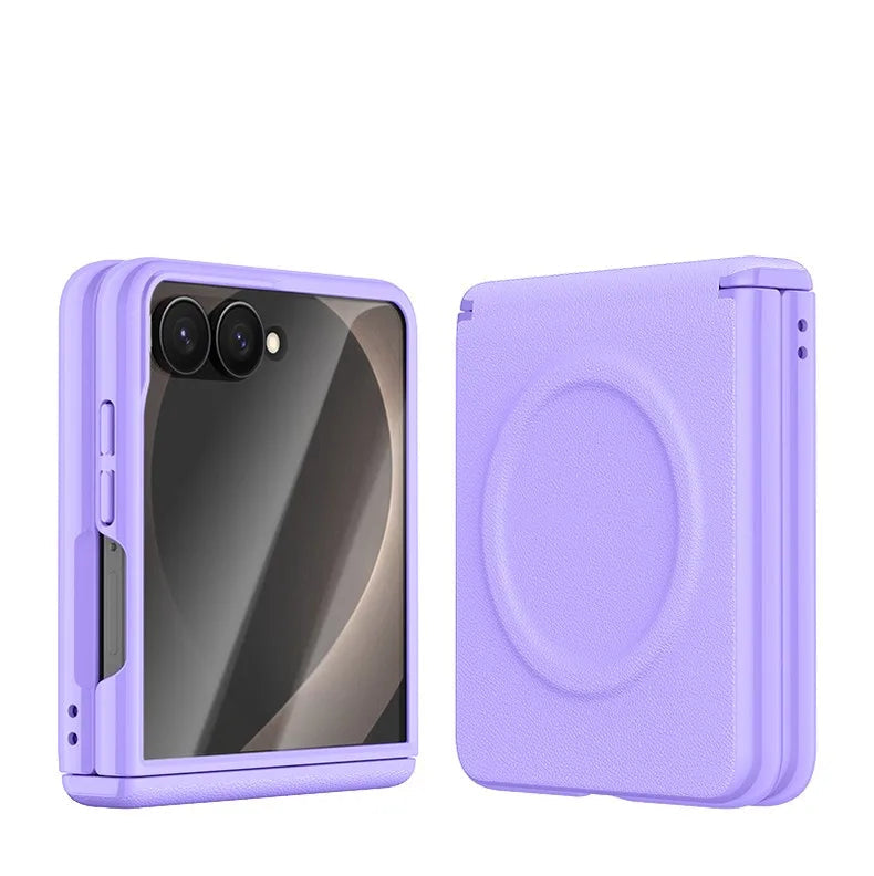 Luxury Magnetic Vegan Leather Case with Screen Protector for Samsung Galaxy Z Flip 8