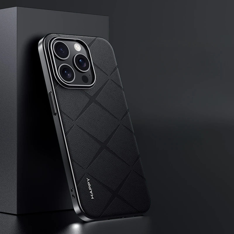 Premium Plain Leather + PC Case for iPhone 15 Series