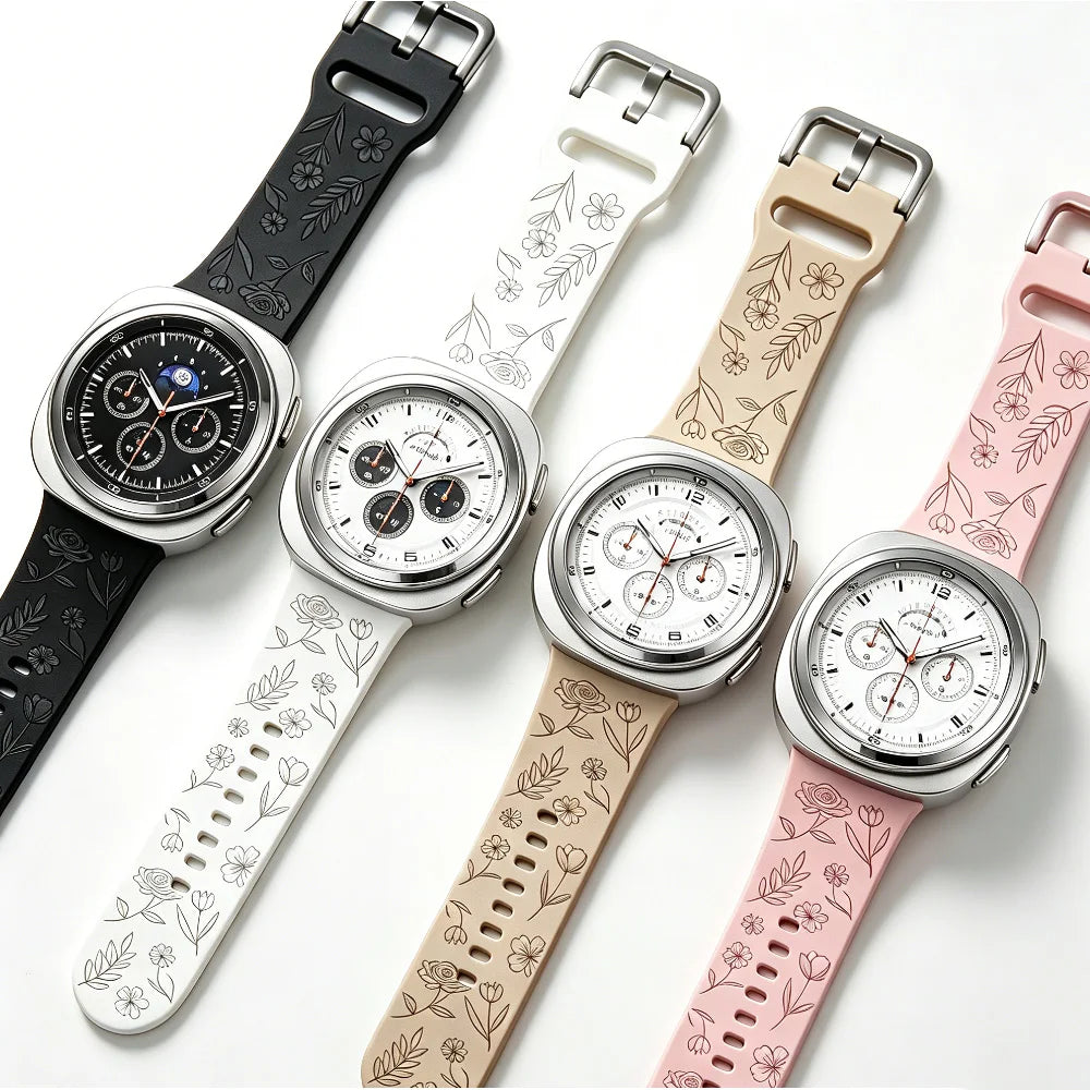 Floral Engraved Silicone Strap for Samsung Galaxy Watch 8 & Galaxy Watch 8 Classic