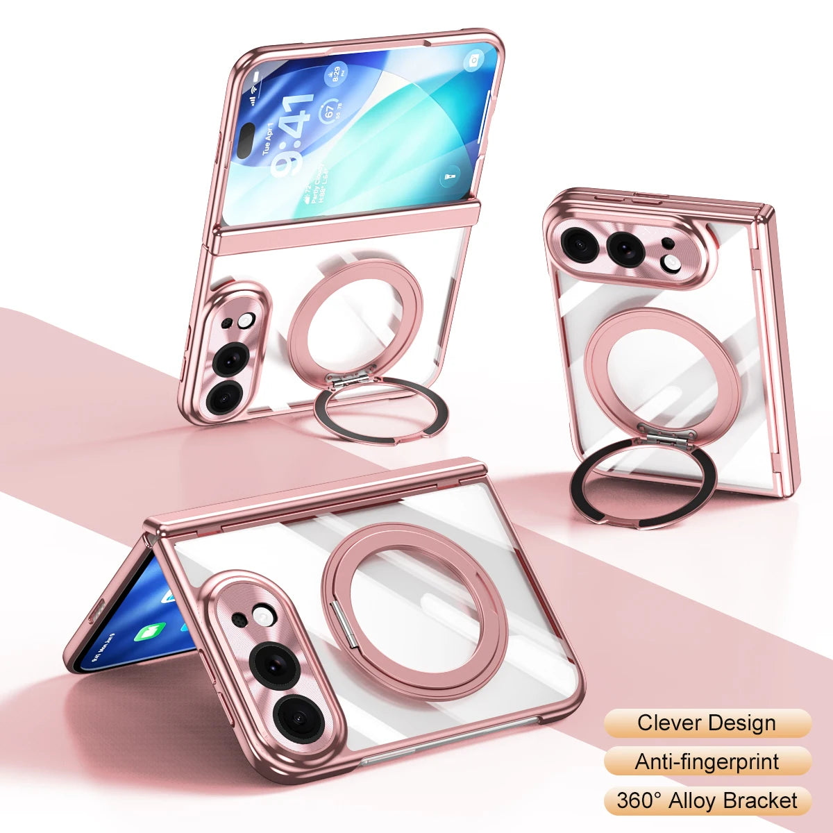 Electroplated MagSafe Case with 360° Rotating Ring Stand for iPhone Duo