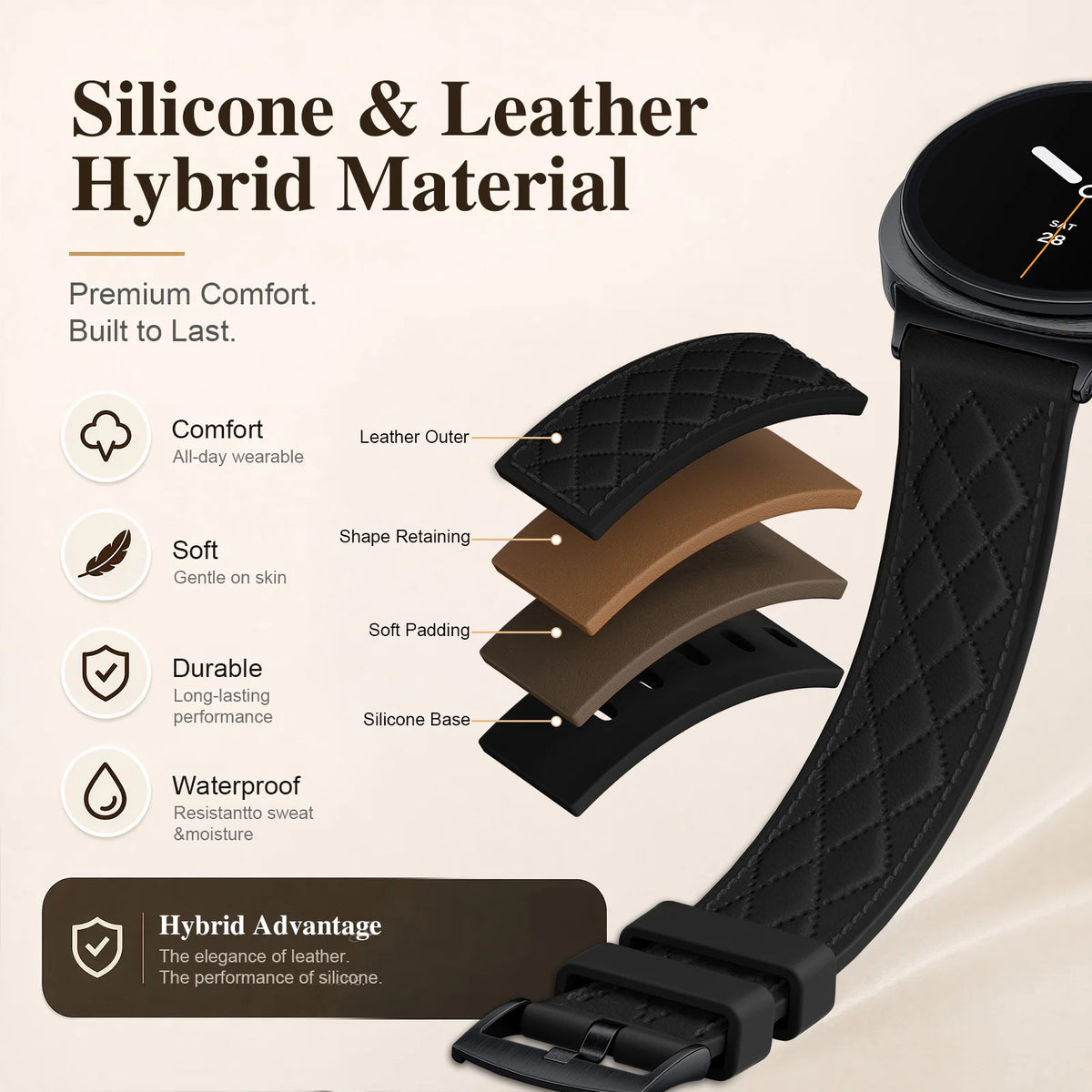 Diamond Quilted Pin-and-Buckle Watch Strap with Metal Fastener for Samsung Galaxy Watch 9