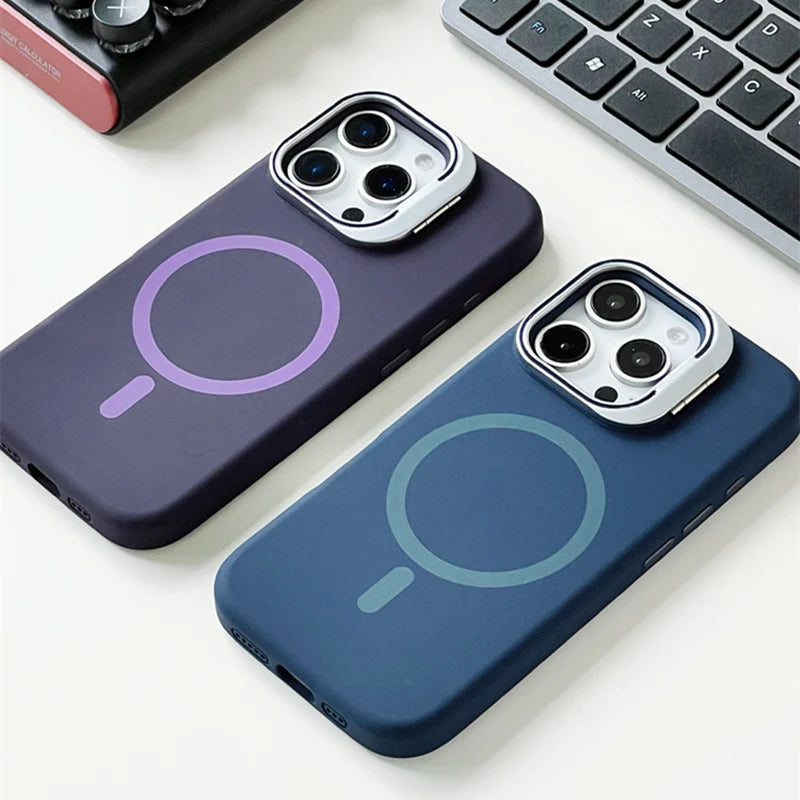 Frosted Liquid Silicone MagSafe Case with Metal Lens Holder for iPhone 16 Pro and iPhone 16 Pro Max