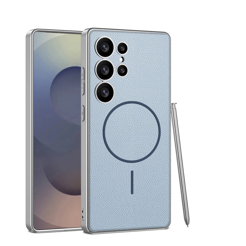 Samsung Galaxy S25 Ultra Magnetic Leather Phone Case with Lens Protection