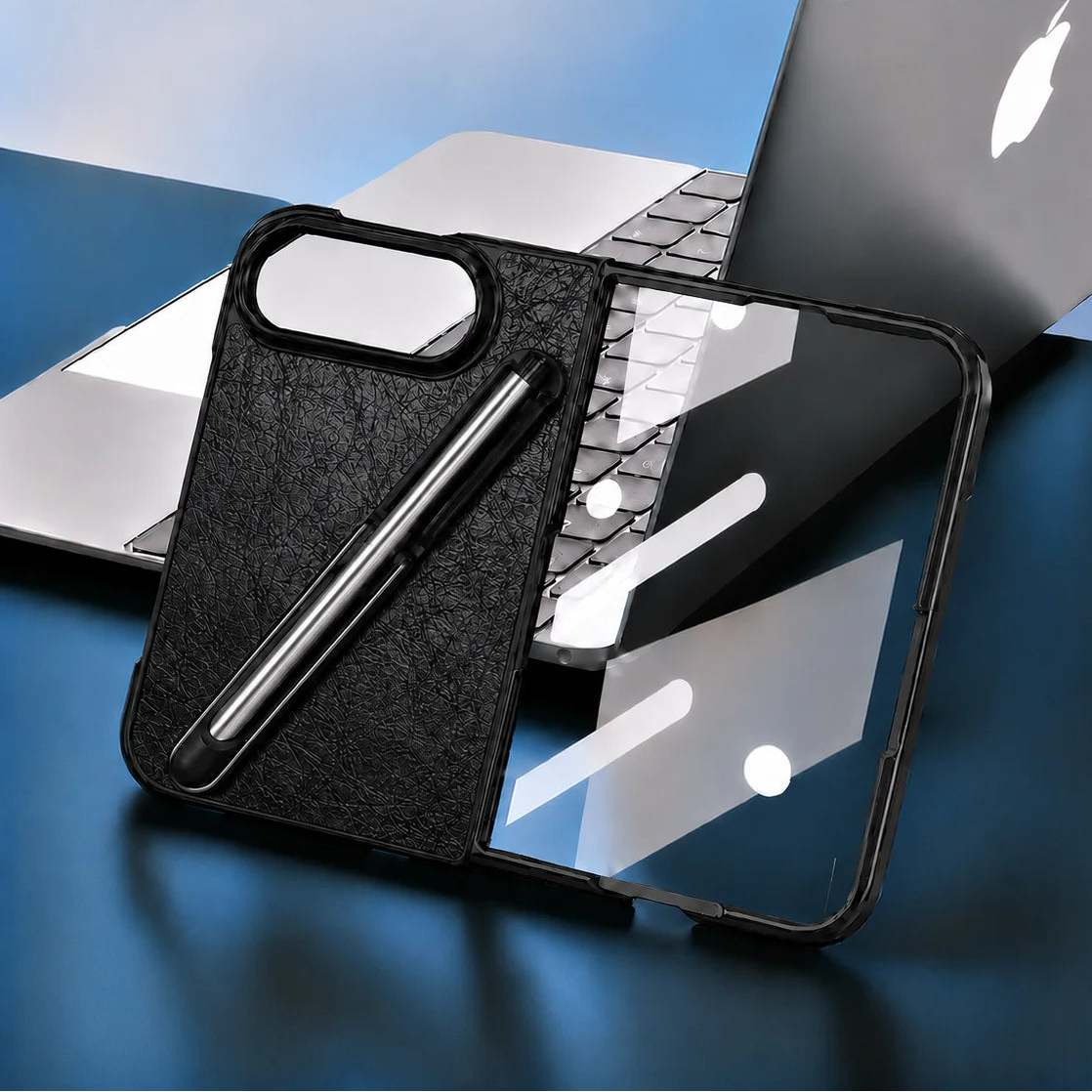Vegan Leather Foldable Case With Built-In Capacitive Stylus for iPhone Duo