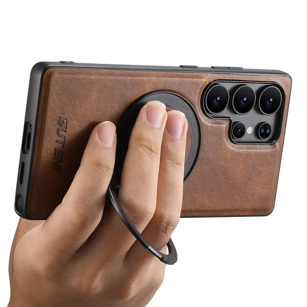 Samsung Galaxy S25 Ultra Magnetic Leather Case with Kickstand