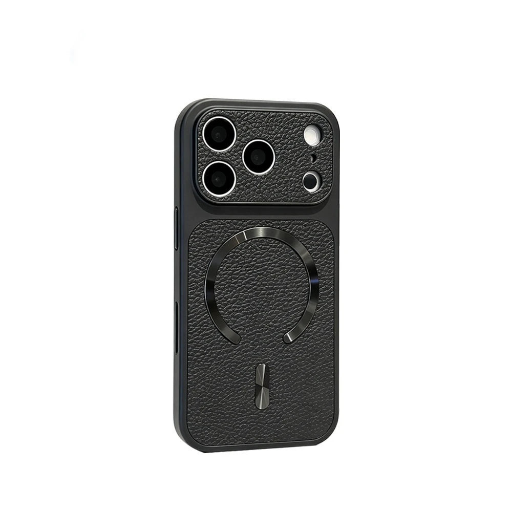 Shockproof Lychee PU Leather MagSafe Case for iPhone 17 Series