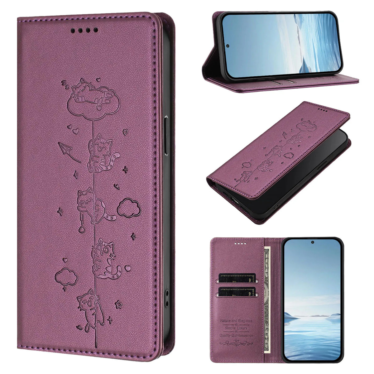 Embossed Cute Cat Flip Wallet Leather Case for iPhone 17 Series