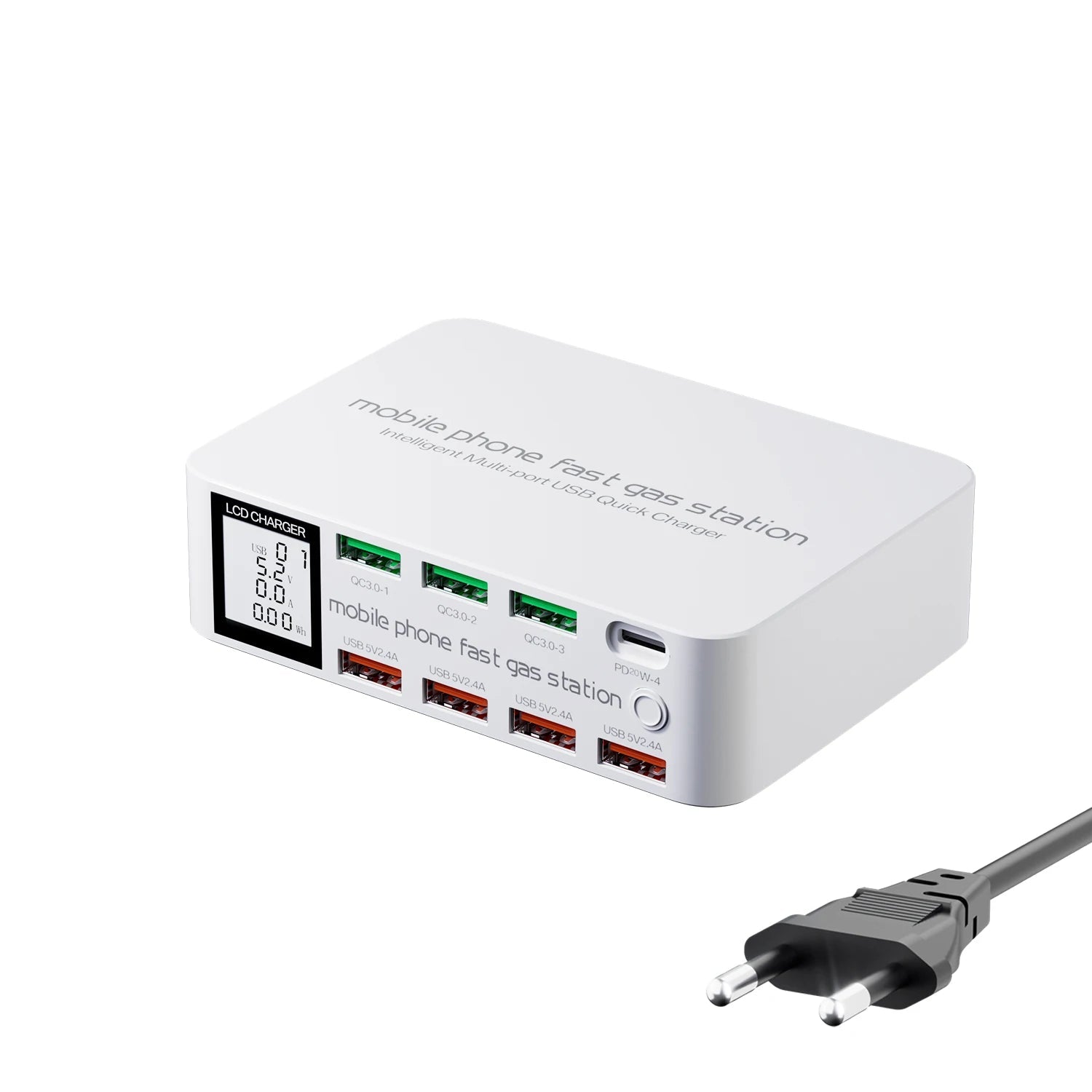 ASOMETECH 100W GaN Multi-Port USB Charger 8 Ports with Quick Charge and Digital Display
