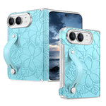 Embossed Floral Leather Case with Wrist Strap and Hinge Protection for iPhone Duo