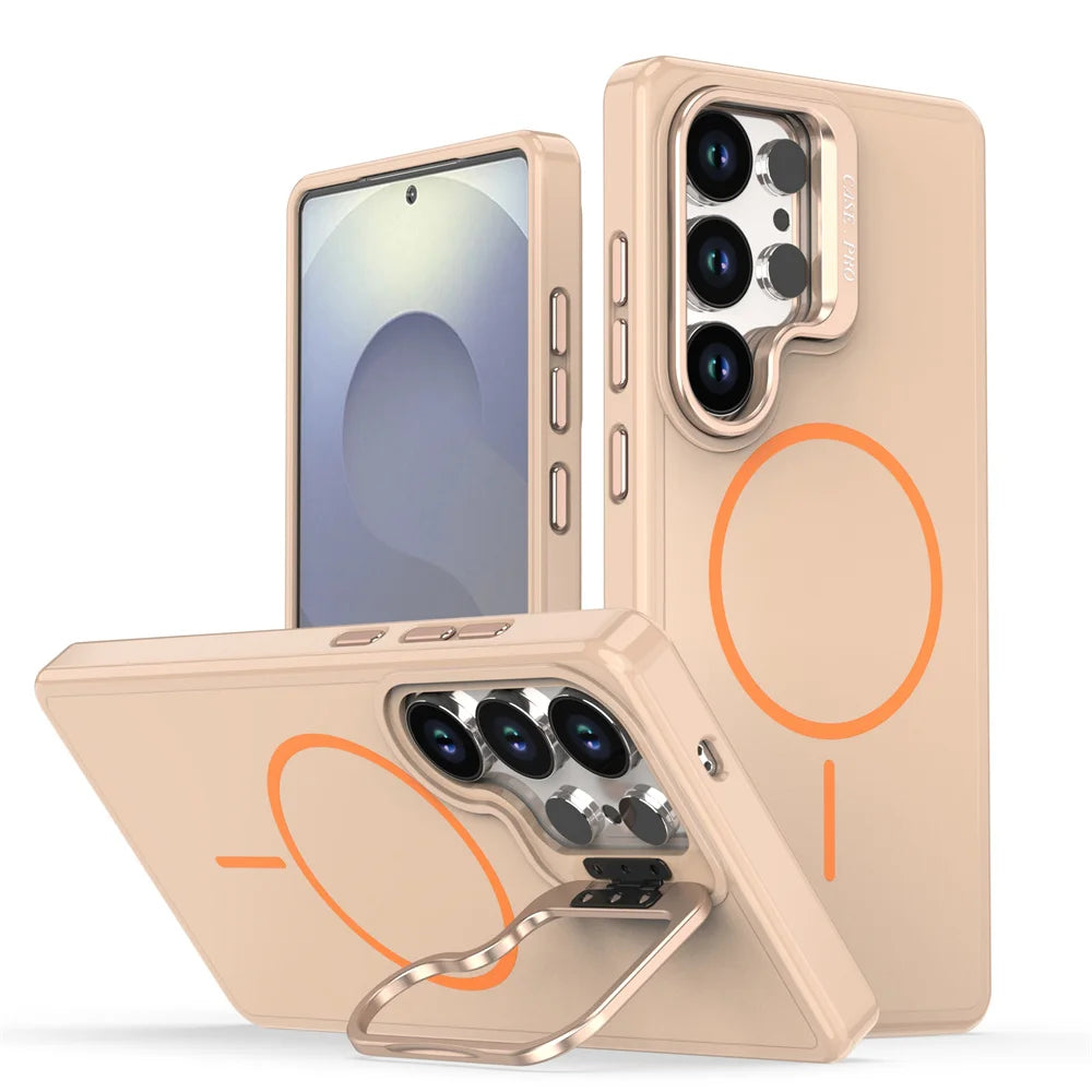 Silicone Magnetic Case with Metal Lens Stand for Samsung Galaxy S24 Series