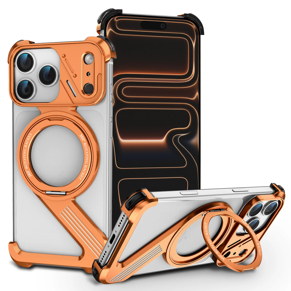Shockproof Frameless MagSafe Case with 360° Rotating Grip Ring Stand for iPhone 18 Series