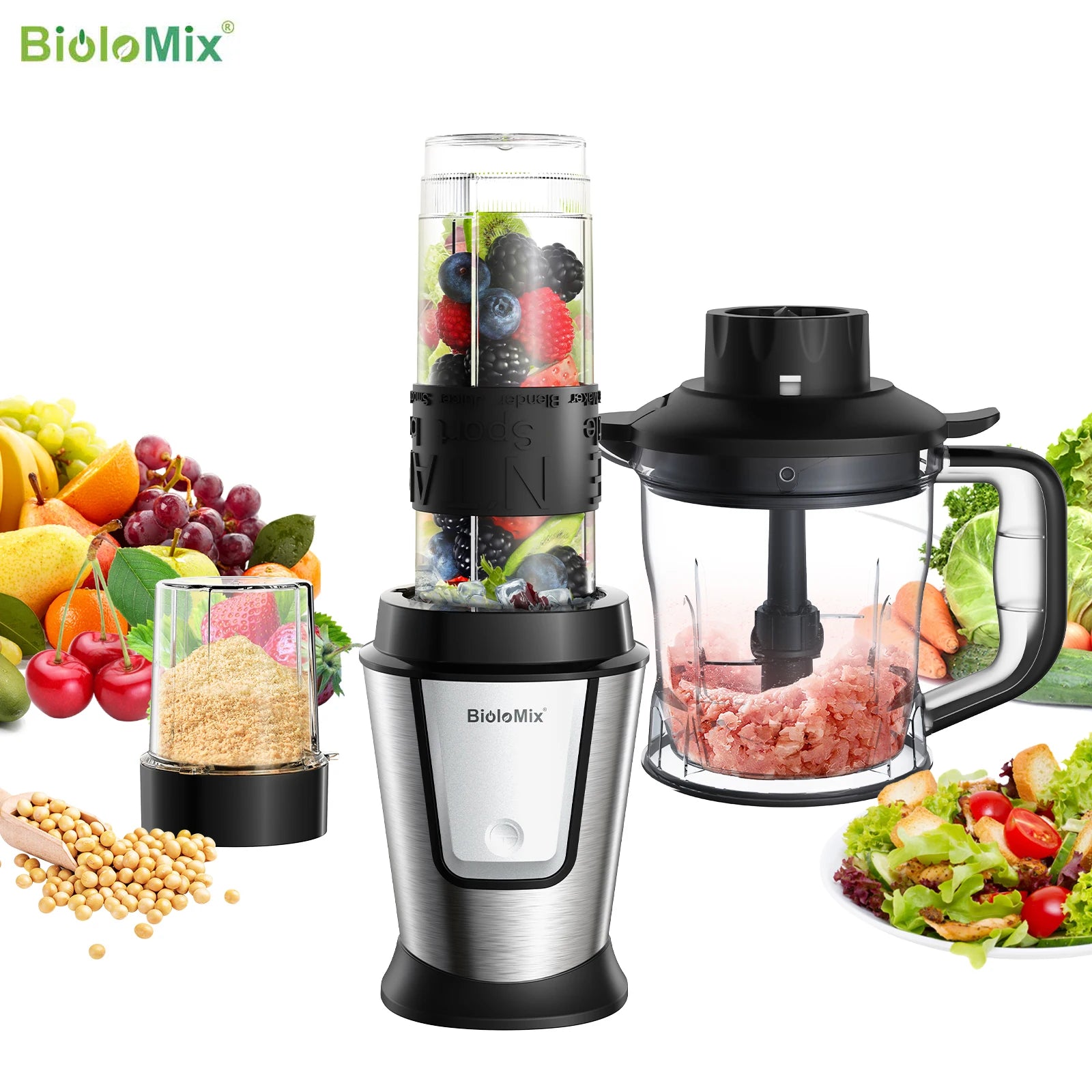 BioloMix 700W 3-in-1 Food Processor, Juicer & Blender