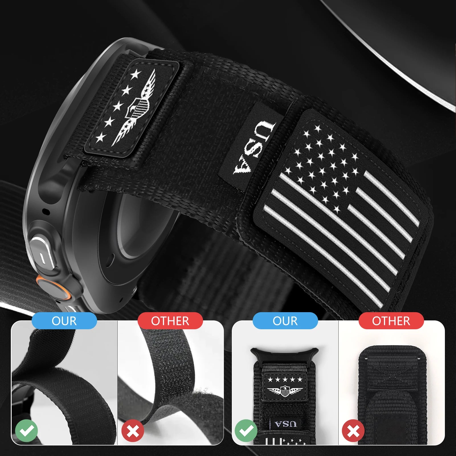 US Flag Rugged Nylon Sport Strap for Samsung Galaxy Watch Ultra and Samsung Galaxy Watch Ultra (2025)