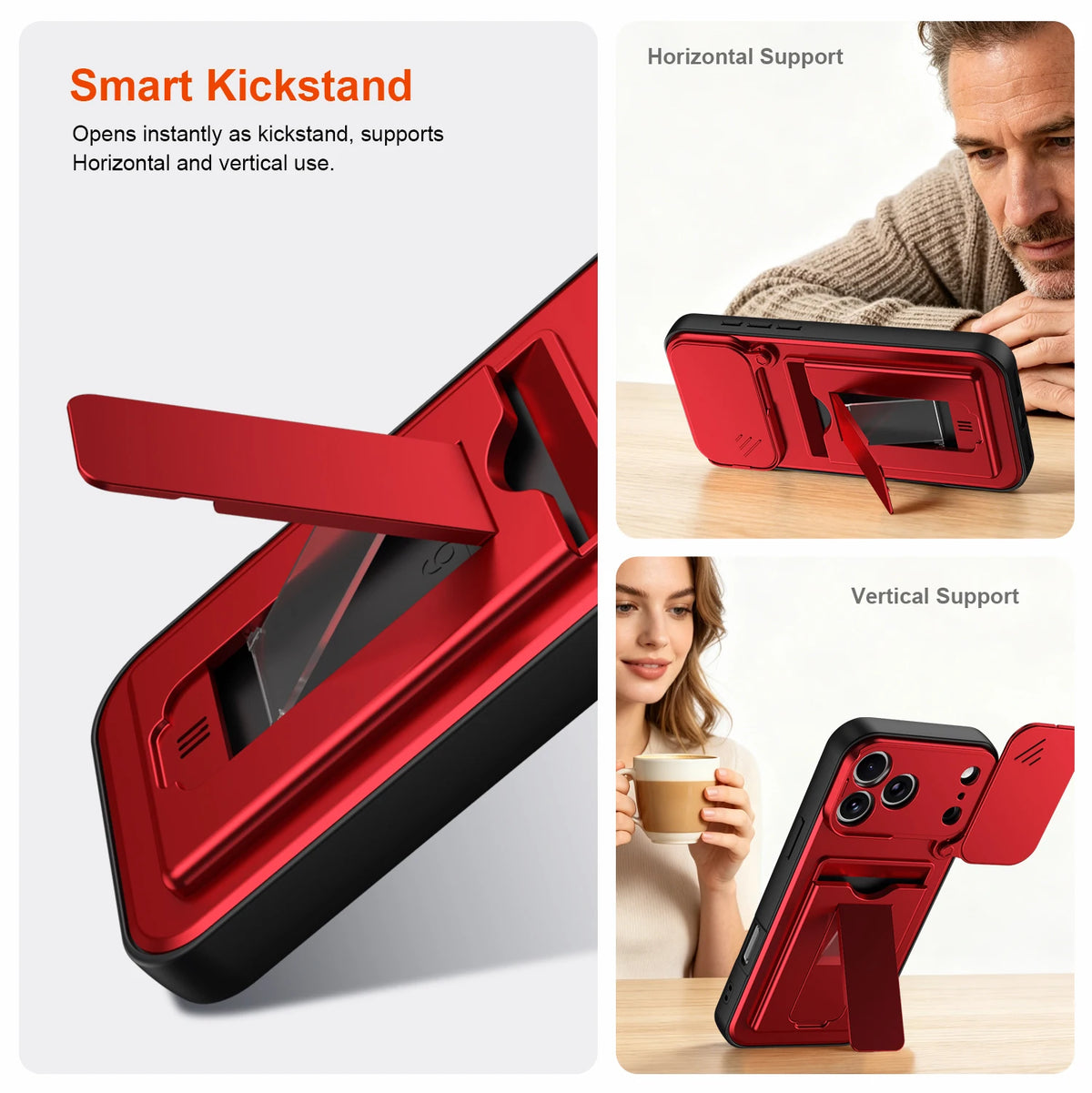 Dual-Layer Sliding Card Holder Kickstand Case with Lens Protection for iPhone 18 Series