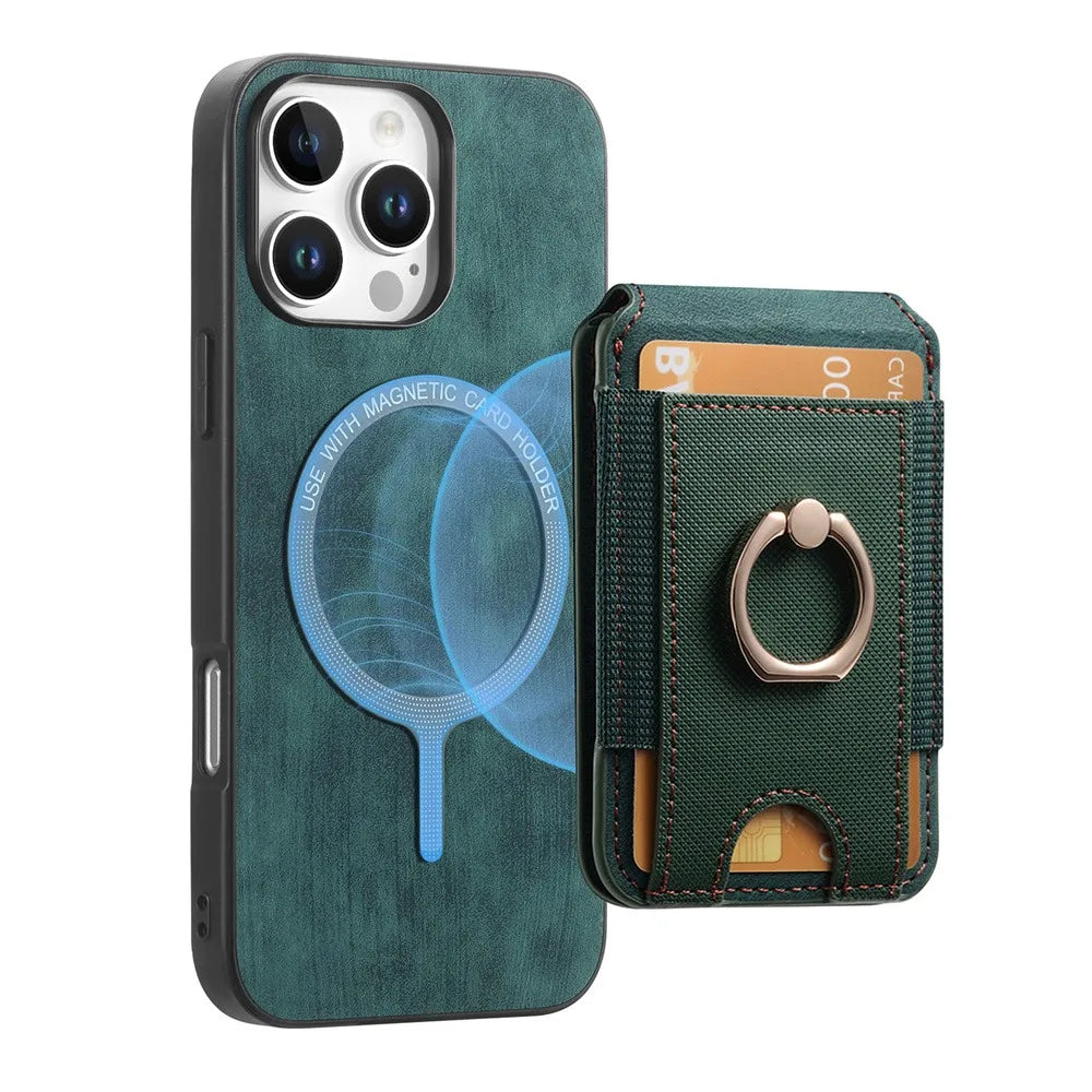 iPhone 16 Series PU Leather Case with MagSafe Support and Removable Card Holder