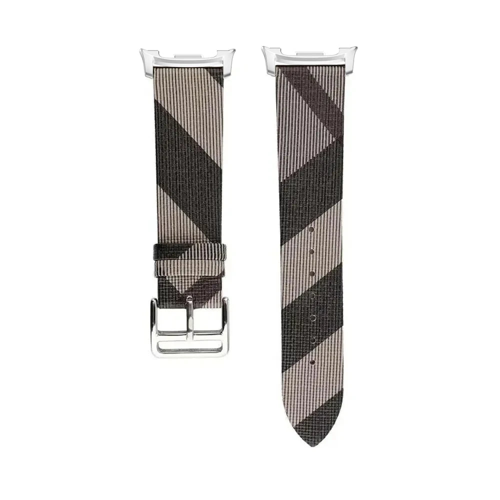 Genuine Leather Woven Fabric Watch Band with Striped Pattern for Samsung Galaxy Watch 8 & Galaxy Watch 8 Classic