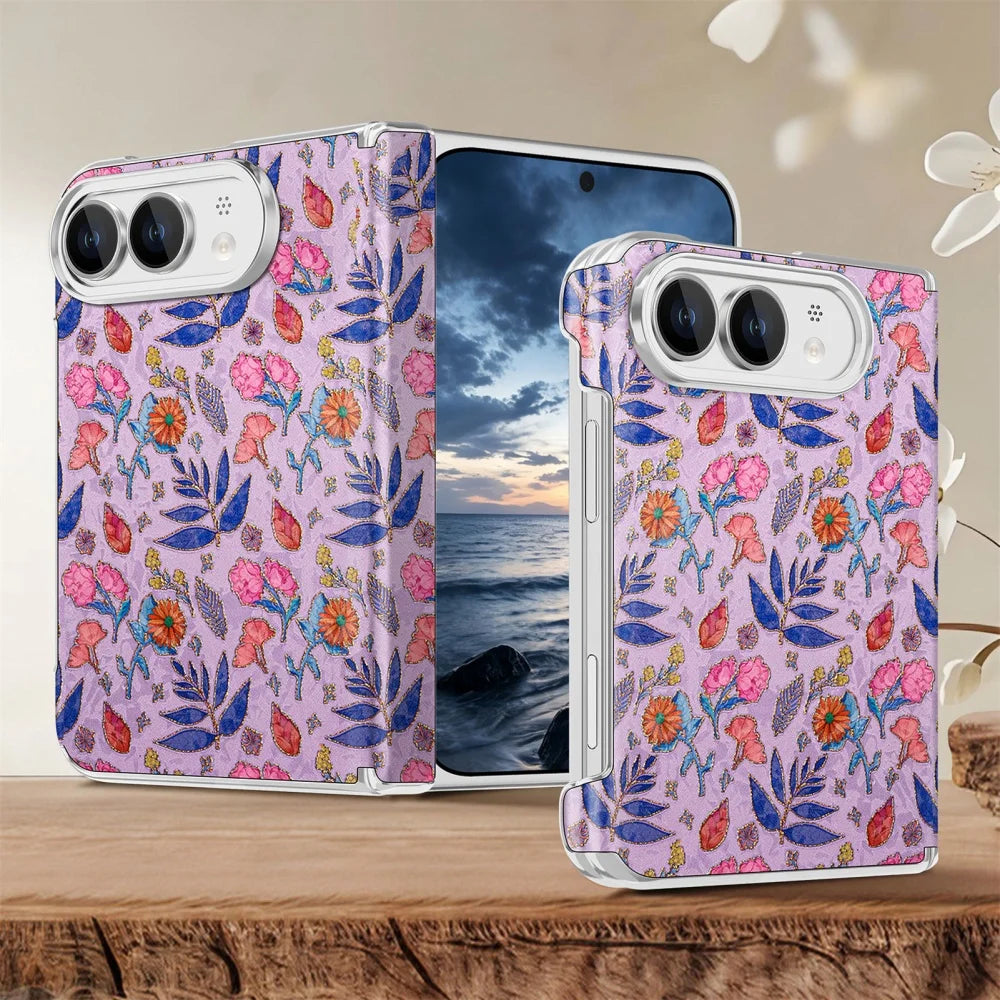Dual-Axis Hinge Protection Floral MagSafe Case for iPhone Duo
