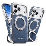Denim Pattern PU Leather MagSafe Case with 360° Rotating Ring Stand for iPhone 17 Series