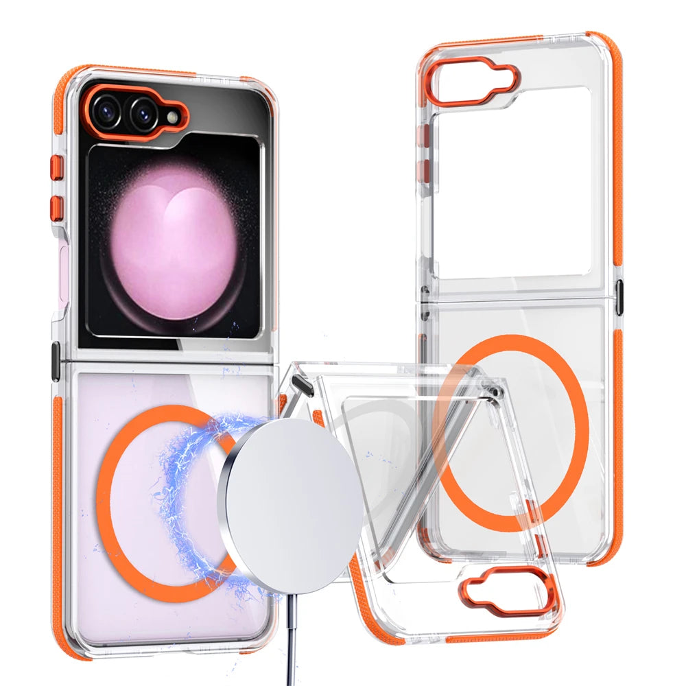 Transparent Magnetic Case with Wireless Charging Attachment Point for Samsung Galaxy Z Flip 5