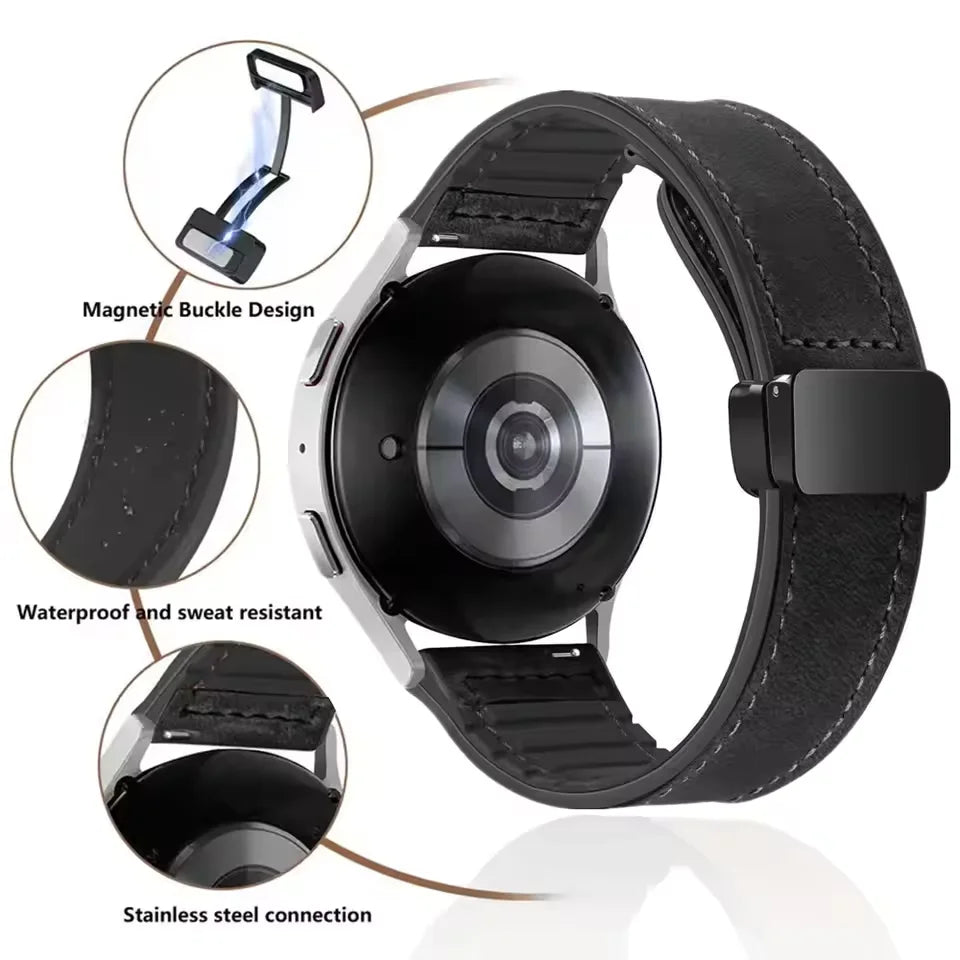 Durable Leather + Silicone Strap for Samsung Galaxy Watch 6 &  Galaxy Watch 6 Classic