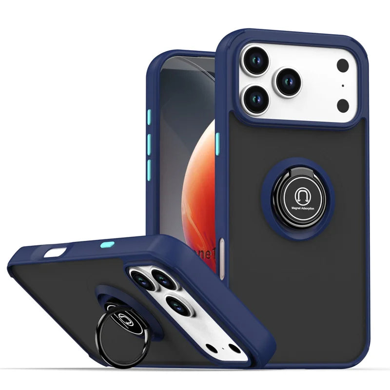 Shockproof Armor Matte Case with Magnetic Ring Holder for iPhone 17 Series