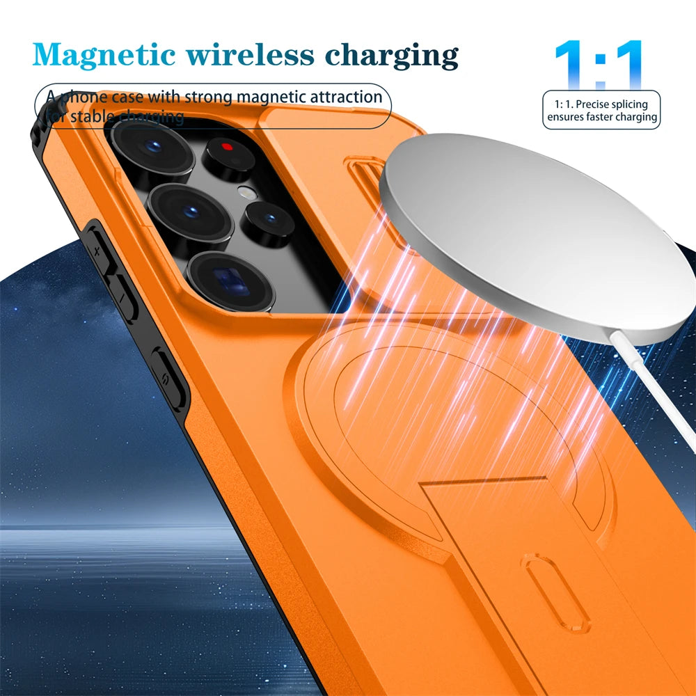 Rugged Armor Magnetic Case with Sliding Privacy Lens Shield for Samsung Galaxy S26 Series