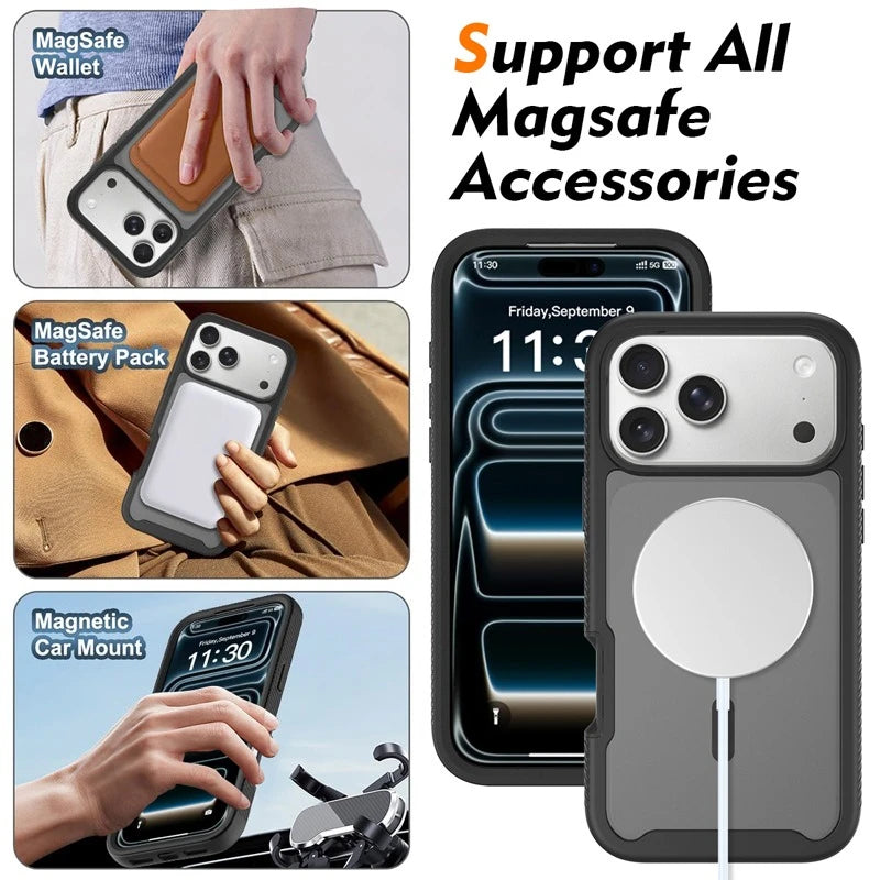 Translucent Matte MagSafe Case with Shock-Absorbing TPU Edge for iPhone 18 Series