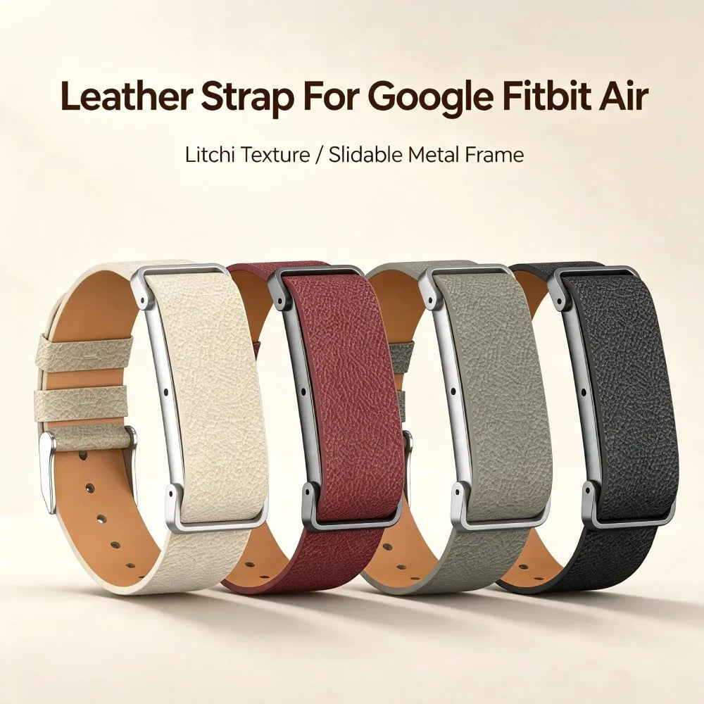 Litchi Leather Band with Sliding Metal Frame for Google Fitbit Air