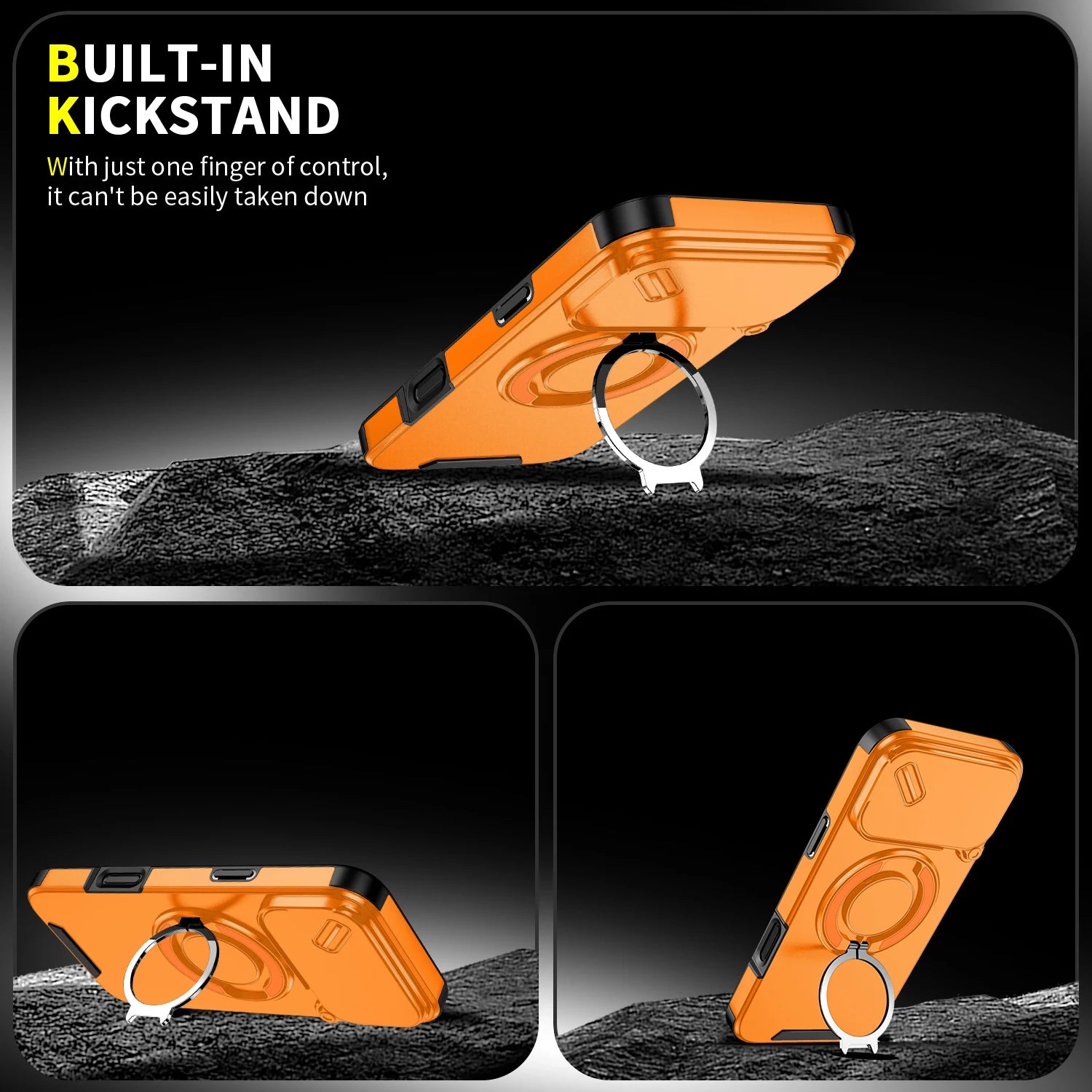 Durable Heavy Duty Case with Camera Slide Cover & Magnetic Ring Kickstand for iPhone 17 Series