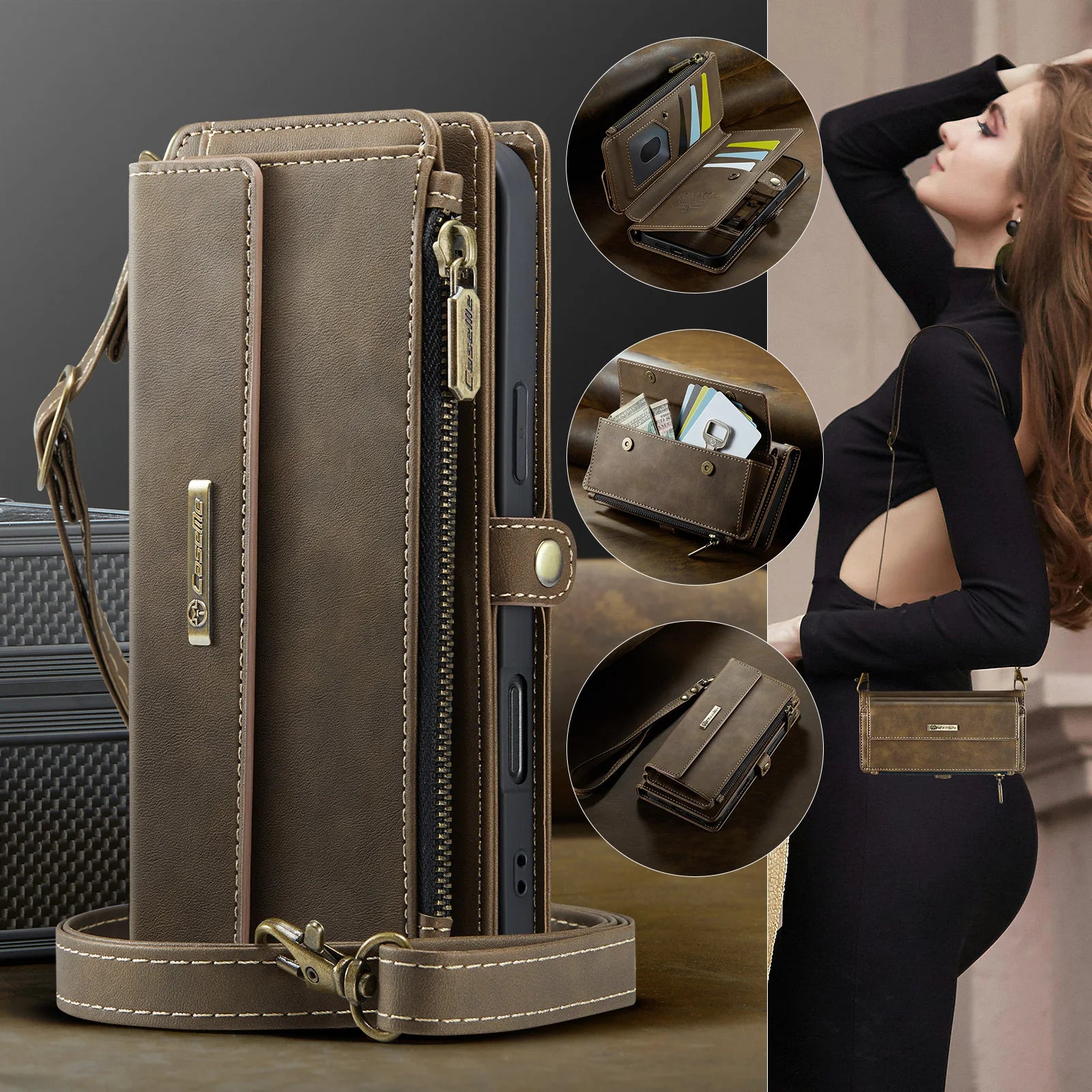 iPhone 17 Series Crossbody Wallet Case with Long Lanyard and Magnetic Flip