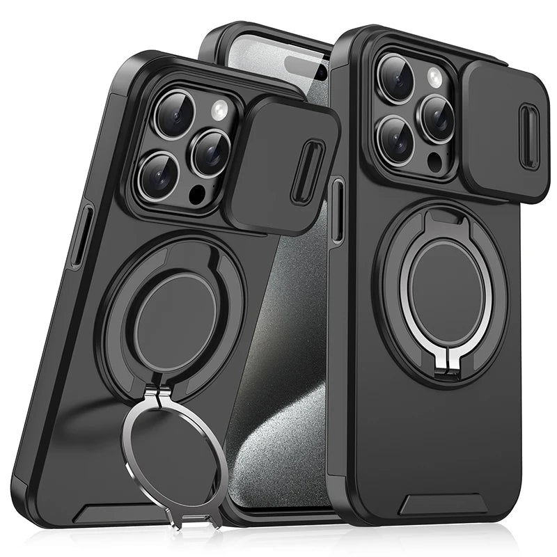 iPhone 16 Series TPU + PC Bumper Case with 360° Rotating Hidden Metal Ring