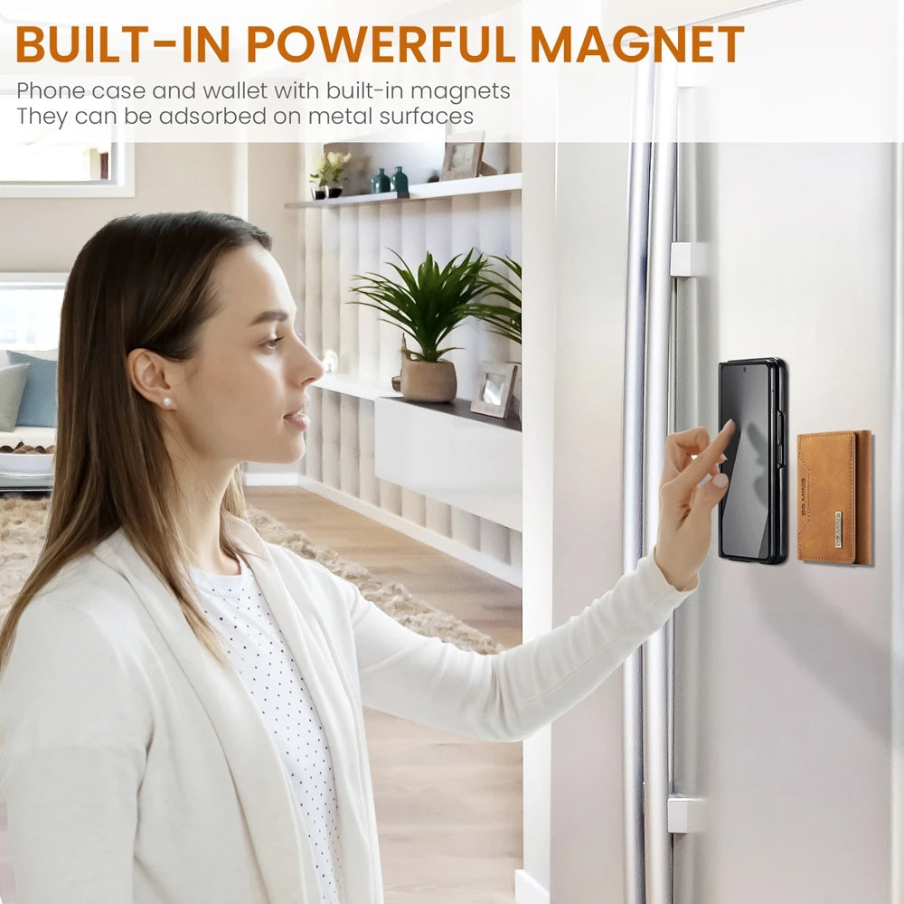 Samsung Galaxy Z Fold 7 Magnetic Leather Wallet Case with Built-in Kickstand