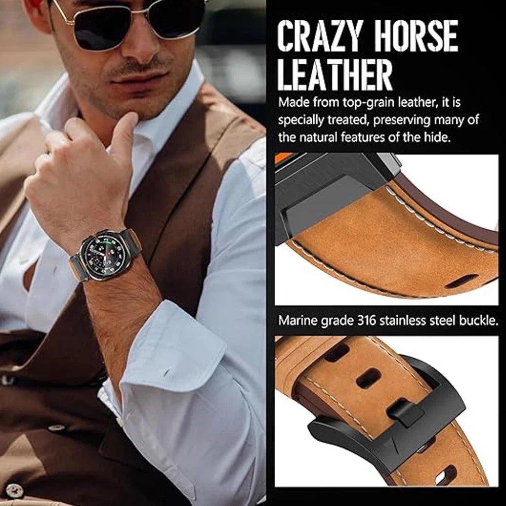 Stainless Steel & Leather Watchband for Samsung Galaxy Watch Ultra and Samsung Galaxy Watch Ultra (2025)