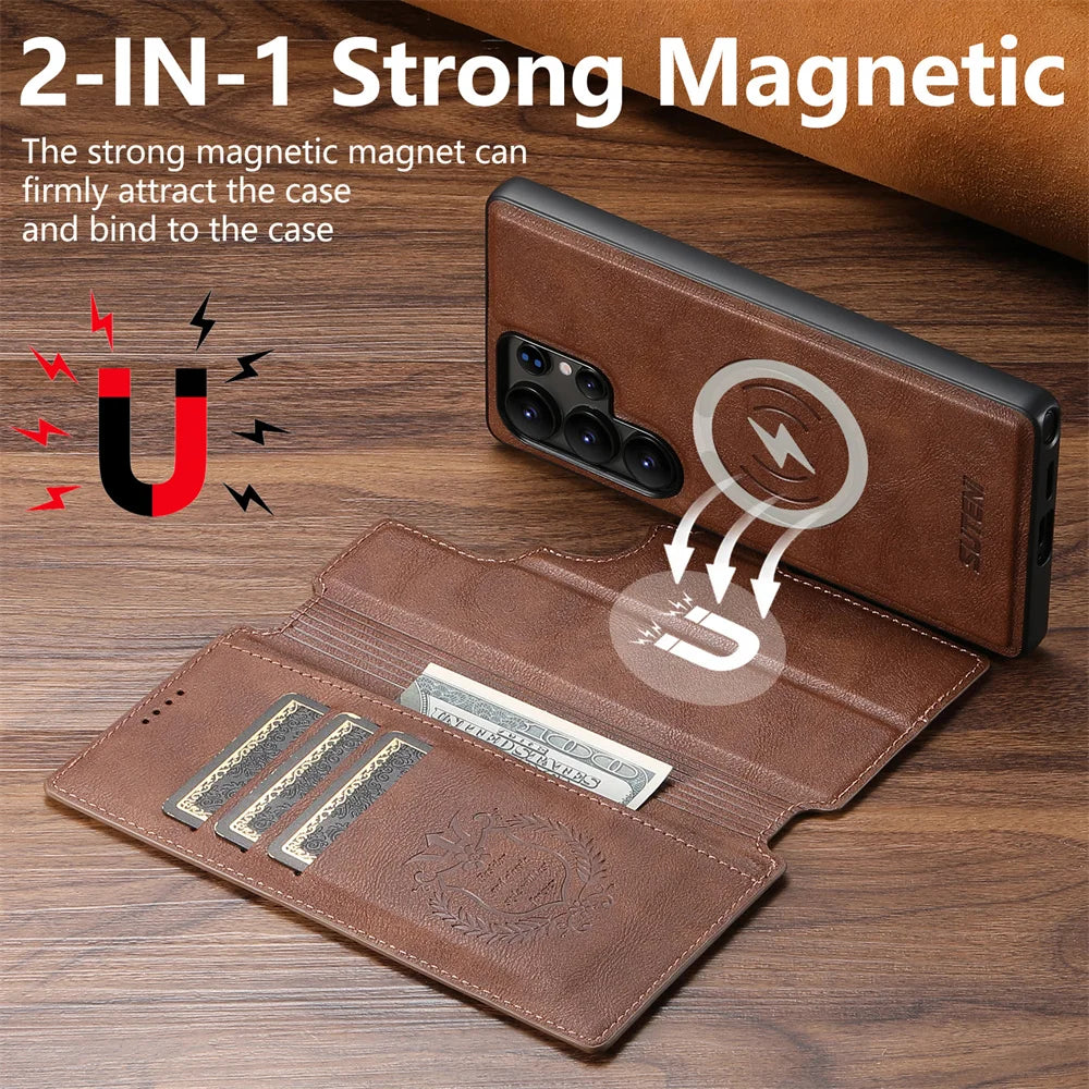 Detachable Magnetic Leather Wallet Case for Samsung Galaxy S25 Ultra