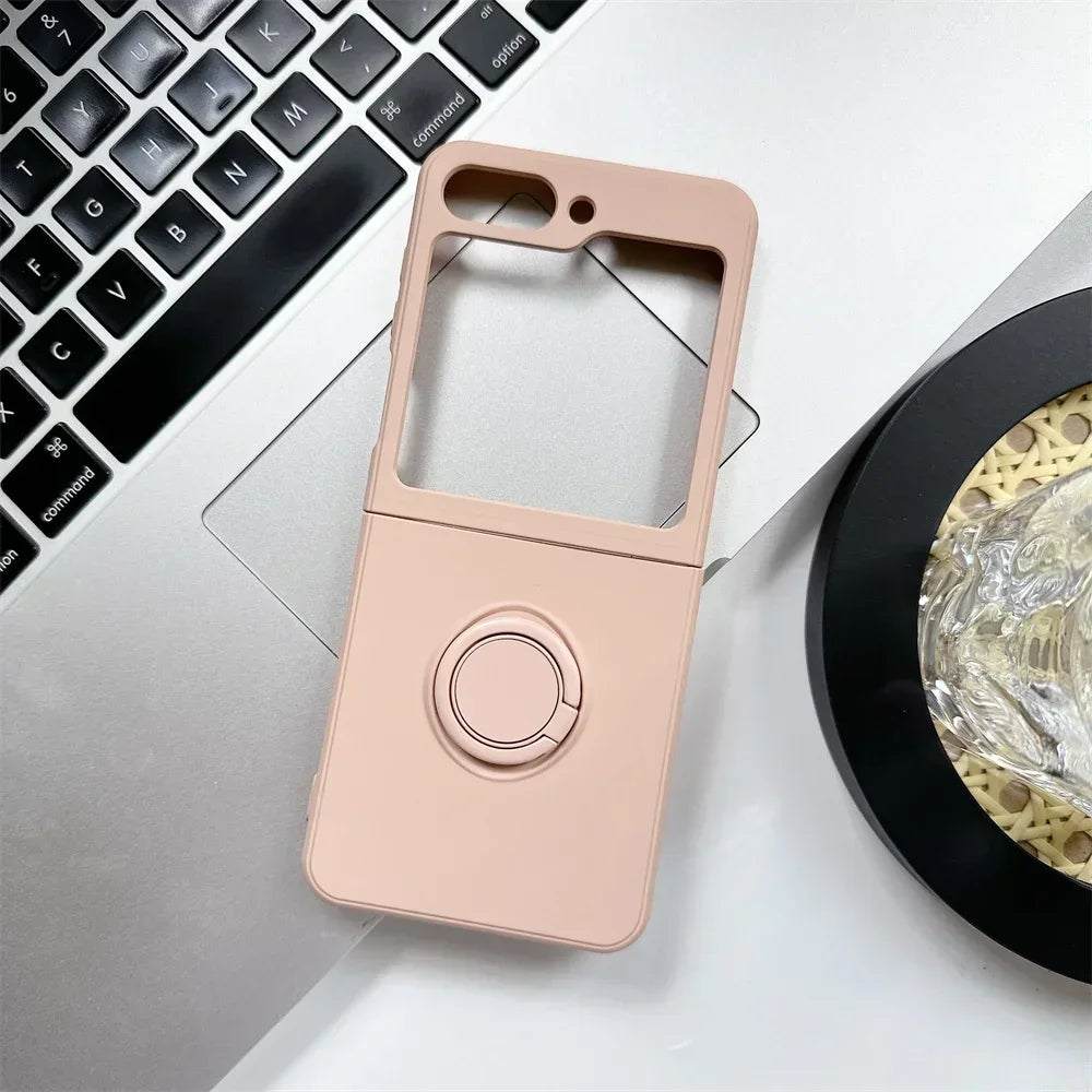 Liquid Silicone Phone Case with Ring Holder & Grip Stand for Samsung Galaxy Z Flip 6