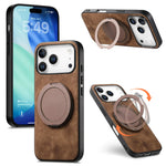 Skin-Feel Leather Case with 360° Rotating Ring for iPhone 17 Series